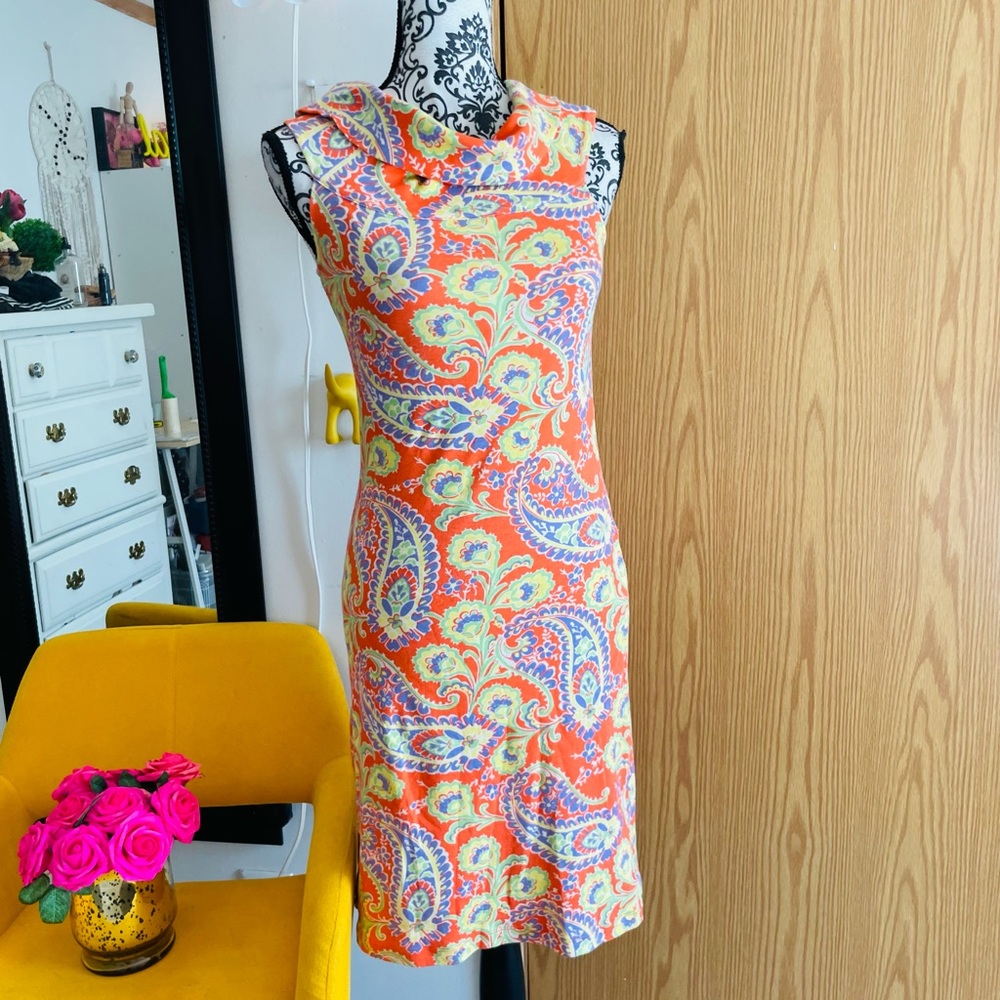Lauren by Ralph Lauren Women’s Orange Paisley Print Cowl Neck Sleeveless Dress S - Picture 5 of 8